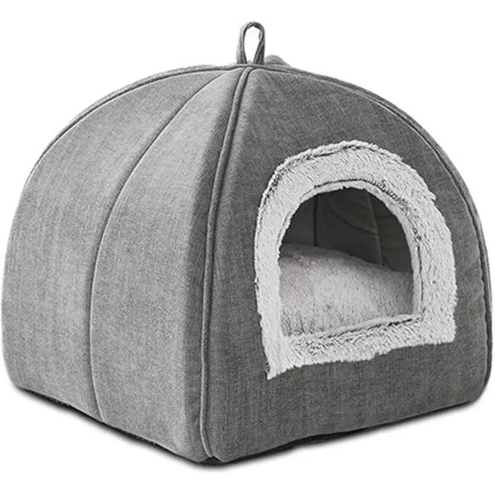 Cat Bed Cave Indoor Cat Tent Small Pets Soft Warm Foldable Washable Grey 15 Inch